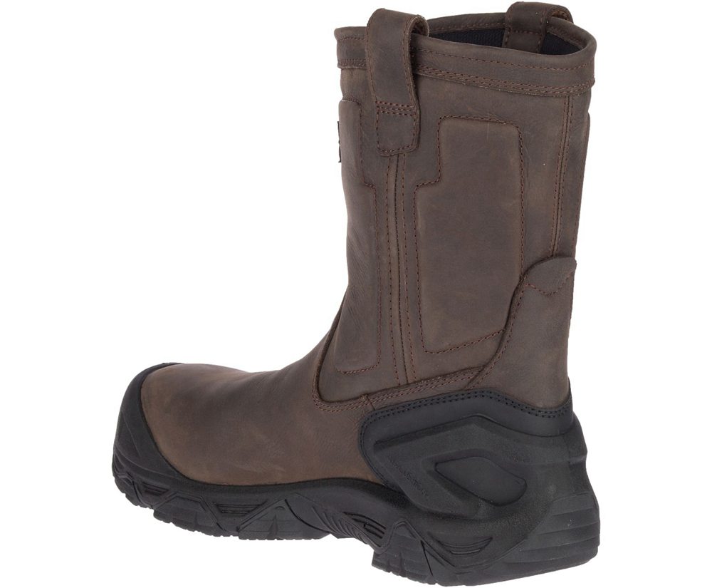 Merrell Work Boots Brown - Strongfield Leather Pull On Waterproof Comp Toe Wide Width - Mens 91WMXLS